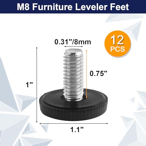 M8 Thread Furniture Feet Levelers, 12 PCS Adjustable Furniture Feet - size: M8