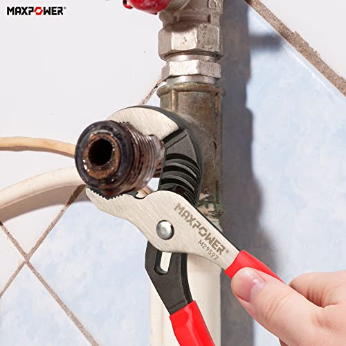 MAXPOWER 10 inch Groove Joint Pliers, Quick Adjustable Serrtated V Jaw Tongue and Groove Pliers - size: 10"