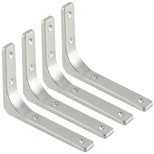 SAYAYO Wall Shelf Bracket 8 x 6 Inch, Stainless Steel Heavy Duty L Bracket - color: Brushed Nickel, size: 8 x 6 Inch (4 PCS)