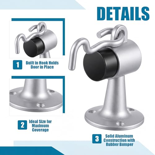 Yaocom 2 Pack Heavy Duty Floor Mounted Door Stop 3.5 Inch Aluminum Commercial Grade Door Stopper with Rubber Bumper & Stainless Steel Screws (Silver) - color: Silver