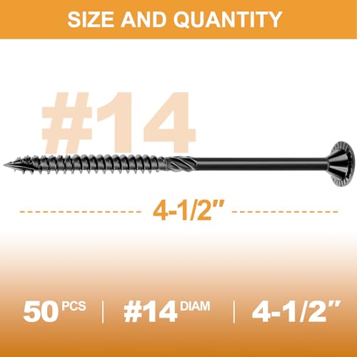 VIGRUE Deck Screws, Wood Screws - Star Drive Decking Screws for Timber, Log, Landscaping Wood, Rust-Resistant, Easy to Install, DIY Projector & Wood Working (50PCS #14X4-1/2) - style: 50PCS #14X4-1/2 deck screws