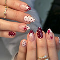 Short Almond Press On Nails Red White with Y2K Star Polka Dot - color: Style20