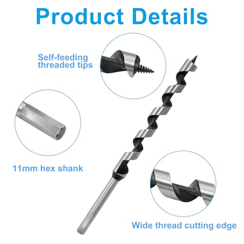 3/4 Inch Wood Auger Drill Bit 12 Inch Long Hex Shank for Hardwood - size: 3/4 x 12 Inch