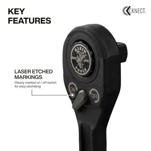 KLEIN TOOLS 65408ADP KNECT (M) Pass Through Ratchet and 3/8-Inch Socket Adapter Set, 90-Tooth Wrench for Extended Threaded Rods, Compact and Comfortable Grip, Traditional Socket Compatibility - size: (M) 3/8-Inch