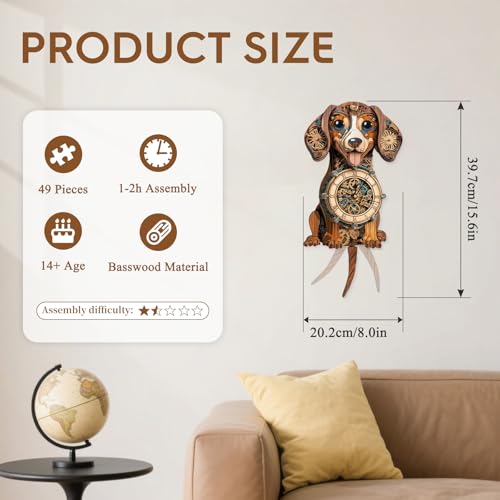 3D Wooden Puzzles for Adults-Dachshund Clock Puzzle-Adult Crafts - color: Dachshund Clock
