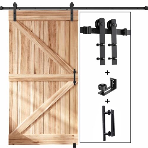 EaseLife 9 FT Sliding Barn Door Track and Handle Hardware Kit,Heavy Duty,Straight Pulley,Slide Smoothly Quietly,Easy Install (9FT Track Kit for 52"~54" Wide Single Door) - size: 9FT-Single Door Kit