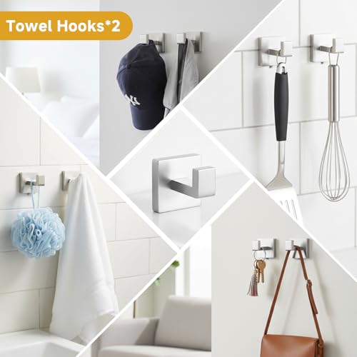 5 Piece Bathroom Towel Bar Set - SUS304 Stainless Steel Brushed Nickel Bath Towel Holder, 16 Inch Towel Racks for Bathroom Wall Mounted, Bathroom Hardware Accessories Set - color: D-16 Brushed Nickel