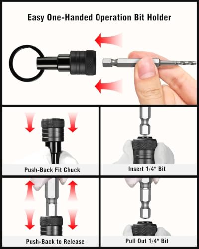 Bit Holder Keychain 12 Pcs, 1/4-Inch Hex Shank Quick Release, Black Red - color: Black and Red