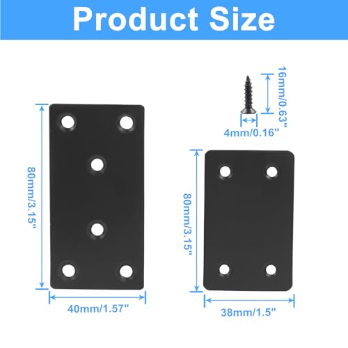 Bonsicoky 8 Pcs Flat Straight Brace Brackets, Black, 3.15"x1.5" + 2.4"x1.5" - size: 3.15" x 1.5" + 2.4" x 1.5" - 8 PCS, style: Black
