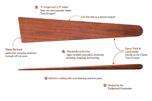 Earlywood 13 inch Handmade Wood Cooking Utensil for Kitchen, Multi-Purpose Scraper and Egg Turner, Cast Iron Scraper and Saute Spatula - Made in USA - Jatoba - size: 13 inch