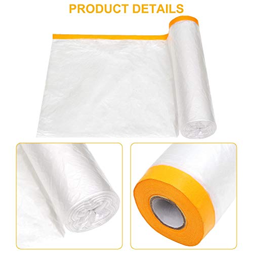 13Ft x 65 Ft Plastic Painting Drop Film, 2 Pcs Tape and Drape Dust Plastic Drop Cloth, Pre-Taped Masking Film for Automotive Painting Covering