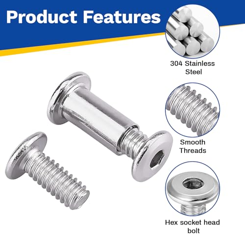 30 Sets M5 x 20mm Stainless Steel Furniture Joint Connector Bolts - size: M5 x 20-30 Sets