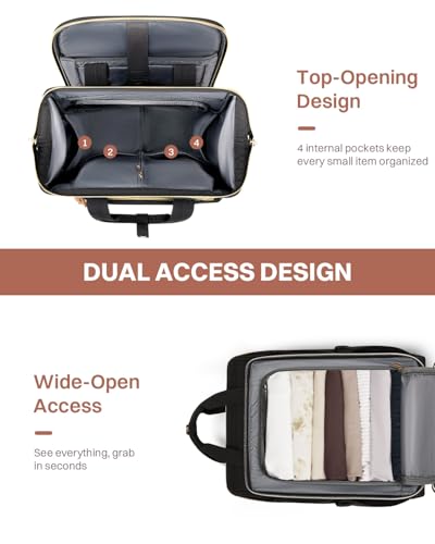 Rolling Puffer Backpack for Women, Travel Backpack with Wheels, 16 Inch Wheeled Laptop Backpck, Dual-Opening Design Overnight College Underseat Carry on Luggage, Roller Business Work Bag, Black - color: Black