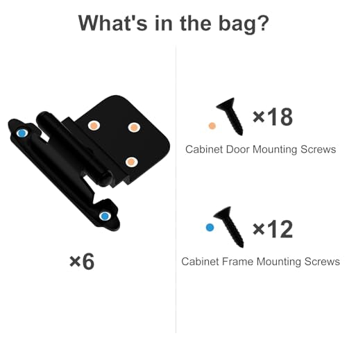 6 Pack 3 Pairs 3/8" Inset Kitchen Cabinet Door Hinges, Semi-Concealed Hinges, Self-Closing Cabinet Hinges with Mount Screws - color: Matte Black