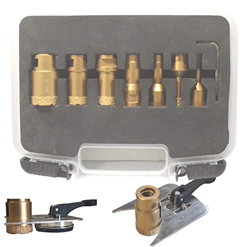 Diamond Hole Saw Core Drill Bit Kit for Concrete Porcelain and Granite in Case 8 Piece 1/4, 5/16,1/2,3/4,7/8,1,1 3/8 fits Angle Grinder - size: 8 Pce Hole Saw Kit Dry Cut