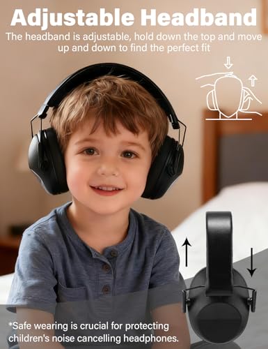 Kids Noise Canceling Earmuffs, 25-30dB Noise Reduction Ear Protection, Adjustable Headband Concert Fireworks, Autism - color: Black