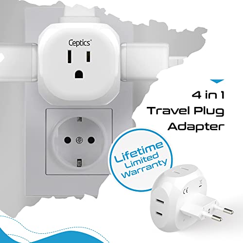 Ceptics Europe Travel Adapter Plug Set Schuko - 4 Input - Ultra Compact - Light Weight Type C, Type G - USA to Any Type C, G Countries UK, Ireland, Germany, France - 4 Pack (PT-9C-7-4PK),White - size: 4 Pack, style: Type C , G - Europe 2 pack set