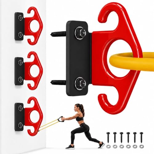 Resistance Bands Wall Mount Anchors, 3 Pack Steel Hook for Home Gym - color: Red