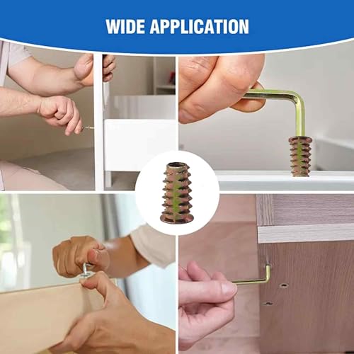50PCS M6*20mm Threaded Insert Nuts Zinc Alloy Hex Socket Drive Furniture Screw-in Bolt Fastener Connector for Wood Furniture Assortment with Hex Spanner - size: M6x20mm