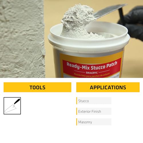 SIKA Sikacryl Stucco Repair, White, 1-Qt, Ready-Mix Stucco Patch for Large Cracks and Spalls, Acrylic-Based, Interior/Exterior, Textured, Moisture-Resistant