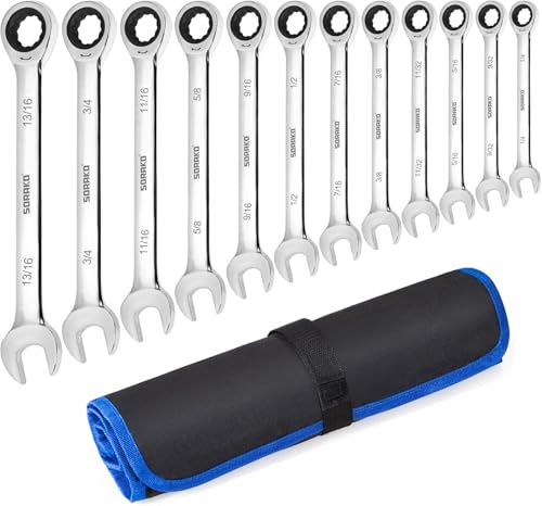 SORAKO Ratcheting Combination Wrench Industrial Grade Cr-V Steel Gear (B-12Pcs Set) - style: 2-12Pcs Set