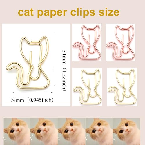 40 Pcs Metal Cat-Shaped Paper Clips Set - Cute Paperclips for Fun Office Supplies and Party Decor (Gold, Rose Gold) - style: Cats
