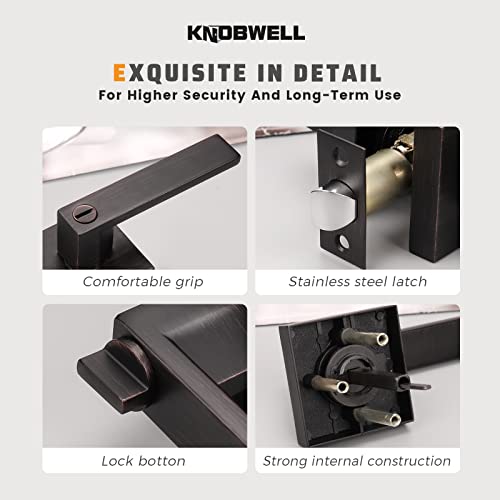 KNOBWELL 6 Pack Door Handles Bronze, Privacy Door Lever Bed and Bath Leverset Lockset, Left or Right Handing, Oil Rubbed Bronze Finish 2.07 lb One Lever - color: Oil Rubbed Bronze