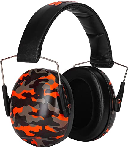 Snug Kids Earmuffs – Noise Reduction for Toddlers & Children – Adjustable, Lightweight, Foldable, Soft & Comfortable - color: Orange Camo