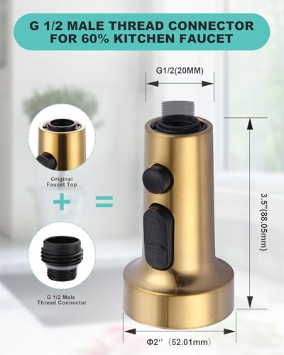 ARCORA Pull Down Kitchen Faucet Head Replacement with 13 Adapters, 3 Modes - color: Brushed Gold