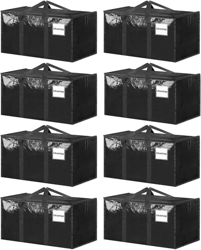 8 Pack Extra Large Clothes Storage Bins with Lids, Moving Bags,Black - color: Black, size: 8 Pack