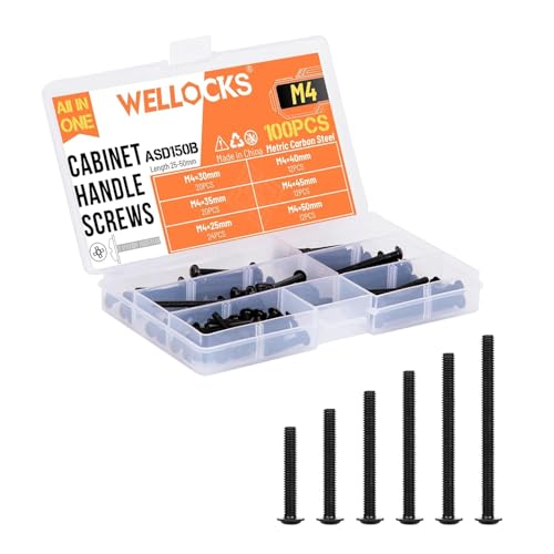 WELLOCKS M4 Cabinet Pull Screws, Black Zinc 25 to 50mm 100 PCS - color: Black, size: 100PCS