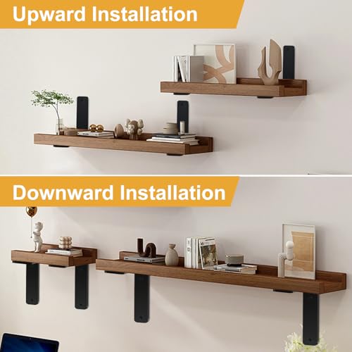 6 Pack - L 10" x H 6" x W1.5, 5mm Thick Black L Shelf Bracket, Iron Shelf Brackets, Metal Shelf Brackets, Floating Shelf, Shelf Supports with Screws - size: 10''x6'', style: Black 6 Pack