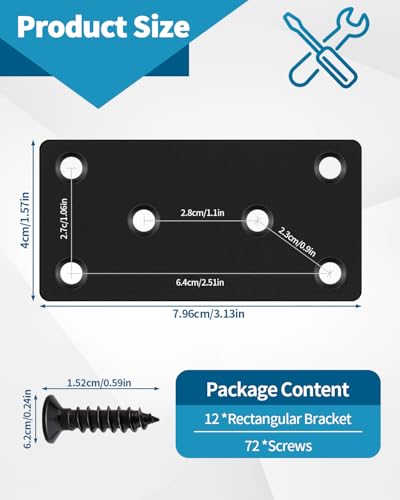 12 PCS 3.15'' x 1.57'' Stainless Straight Flat Brackets, Black Flat Metal Brace Bracket, Support Flat Metal Brace for Wood Furniture, Mending Plate Connector Joining Bracket for Fence,72 Screws - size: 3.15 x 1.57 in