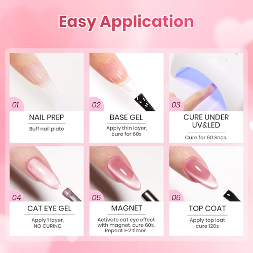 Beetles Pulse of Love Pink Cat Eye Gel Nail Polish Set, 6 Colors Pink Gel - color: A - Cat Eye | Pulse of Love