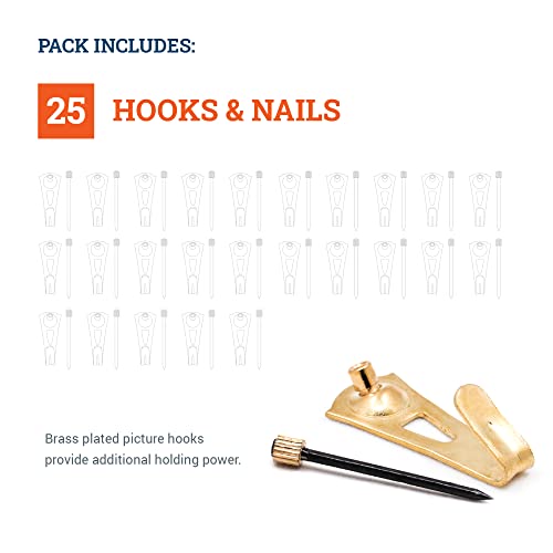 PHS 30 lb Plaster Wall Picture Hanging Hooks with Nails, 25 Pack