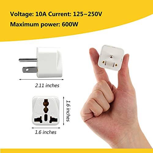 4 Pack Universal Adapter, Europe to US Plug Travel Adapters (White)