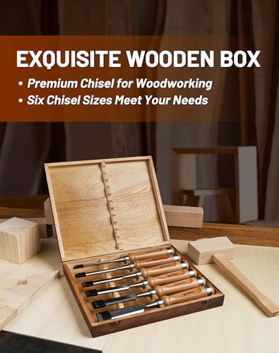 EZARC Wood Chisel Set, 6PCS 1/4-1 Inch CR-V Chisels with Wooden Case