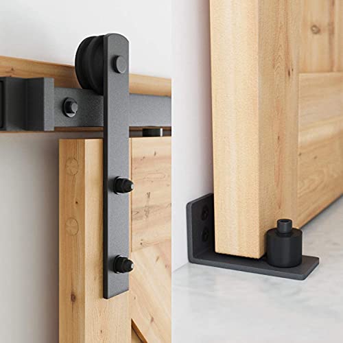 SMARTSTANDARD 7 FT Heavy Duty Sturdy Sliding Barn Door Hardware Kit, Black - size: 7 Feet