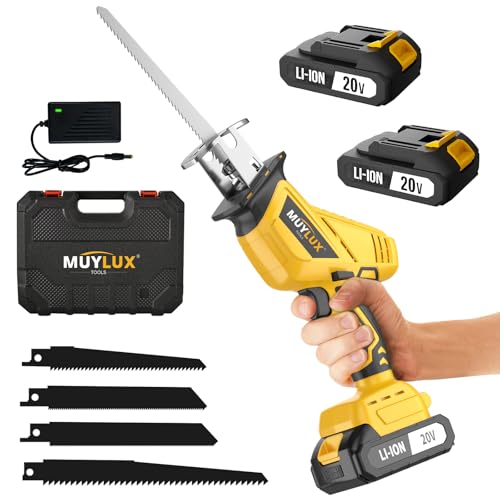 Cordless Reciprocating Saw, Electric Saw with Battery and Charger, 20V Battery Power Saws, 0-3500 SPM Variable Speed, Tool-Free Change, 4 PCS Blades for Wood PVC Metal Pipe Tree Cutting, 2 Batteries - style: 2 Batteries