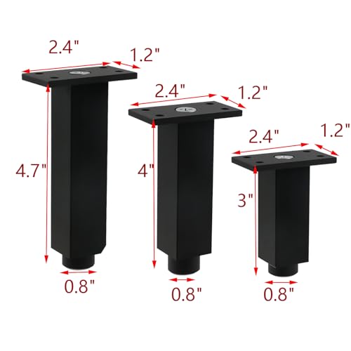 Geesatis 3" Aluminum Alloy Furniture Legs,Black Square Metal Cabinet Legs - color: Black, size: 3inch