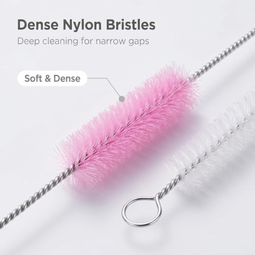 Straw Cleaner Brush, Reusable Metal Handles Straw Cleaner Brush Extra Long for Stanley Mug 40, 30, 20 oz, 10mm Wide for Sippy Cup, Water Bottle and Tubes - color: Clear+Pink
