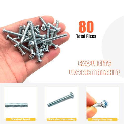 80 Pcs 8 Sizes #8-32 Machine Screws Knob Cabinet Screws Electricians Screws, Carbon Steel Zinc-Plated Phillips Pan Head Machine Screws Assortment Kit - size: #8-32-8Size-80P