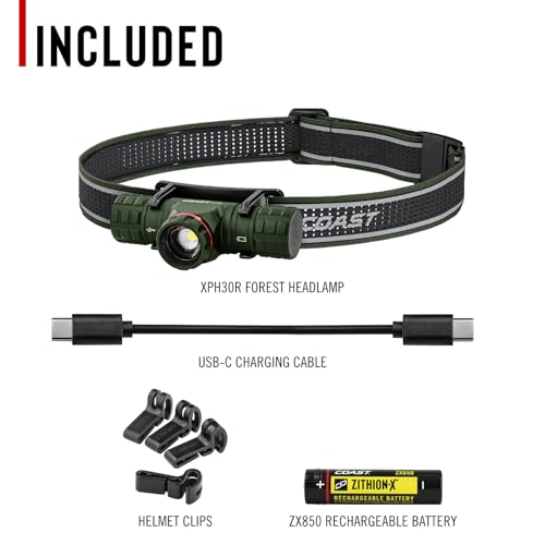 Coast XPH30R 1500 Lumen USB-C Rechargeable Dual Power Headlamp with Twist Focus Beam and Magnetic Base, 4.37 oz. - Forest Green - color: Forest