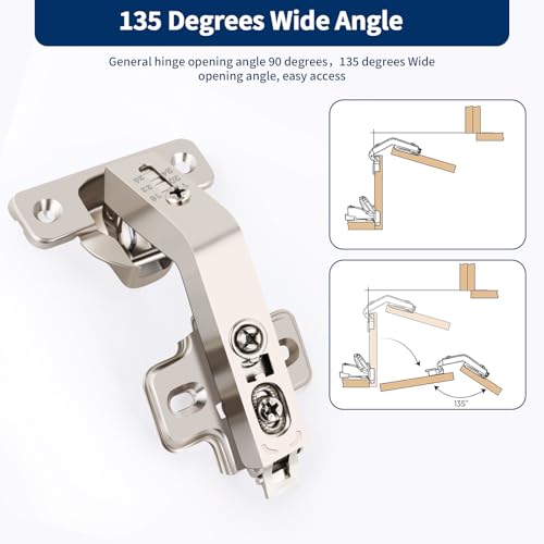 2 Pack 135° Lazy Susan Cabinet Hinge,Full Overlay Concealed Hinge for Corner Kitchen Cabinet Replacement Hardware,Clip on Plate,Cupboard Folded, Folden Door,Closets-Plated Nickel Finish (135 Degree) - size: 135 Degree