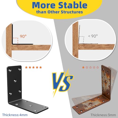 5"x5"x2.5" Steel L Brackets Right Angle Bracket for Wood Structures - size: （4PCS） Black
