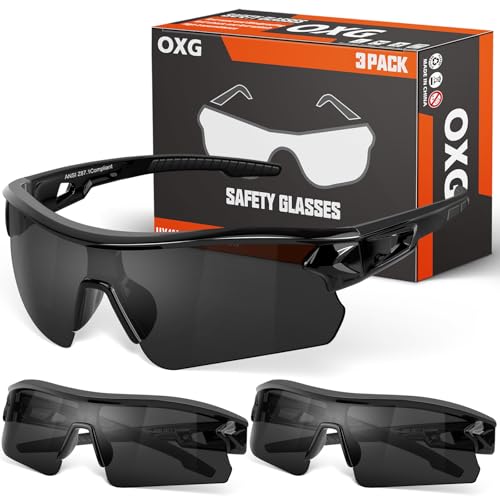 OXG Work Safety Glasses for Men Women, ANSI Z87.1 UV Protection - color: Grey