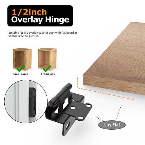 Chibery 10 Pack | 1/2 inch Overlay Semi Partial Wrap Around Cabinet Hinges, Self Closing Face Frame Variable Decorative Replacement, Kitchen Hardware, with Screw & Quiet Bumper (Matte Black) - color: Matte Black