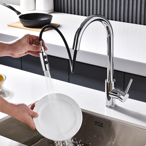 TIORIY Metal Kitchen Sink Faucet Head Replacement, Chrome Kitchen Faucet Spray Head with 15 Adapters, Stainless Steel Pull Out Kitchen Faucet Replacement Sprayer Nozzle - color: Chrome