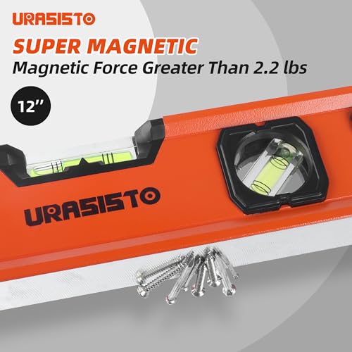 URASISTO 3-Piece Spirit Level Set, 12", 20", 40" Level Set with Magnetic Torpedo Level, 45°/90°/180°Bubbles Measuring, Aluminium Alloy Levels with Carrying Bag