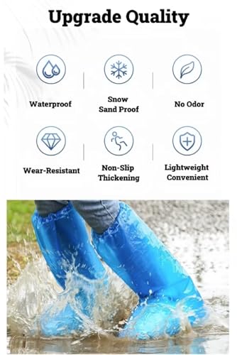 16 PCS Shoe Covers Disposable Non Slip,19 inch Tall,Thickened Waterproof Shoes Covers,Long Plastic Waterproof Shoes and Boots for Rain Covers Thicken Shoe Protector for Men and Women (8 Pairs,Blue) - color: Blue